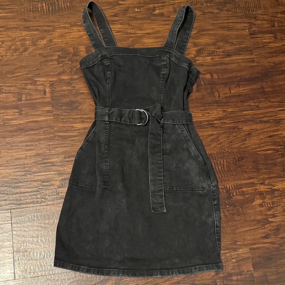 Weathered look Black Denim Belted Dress